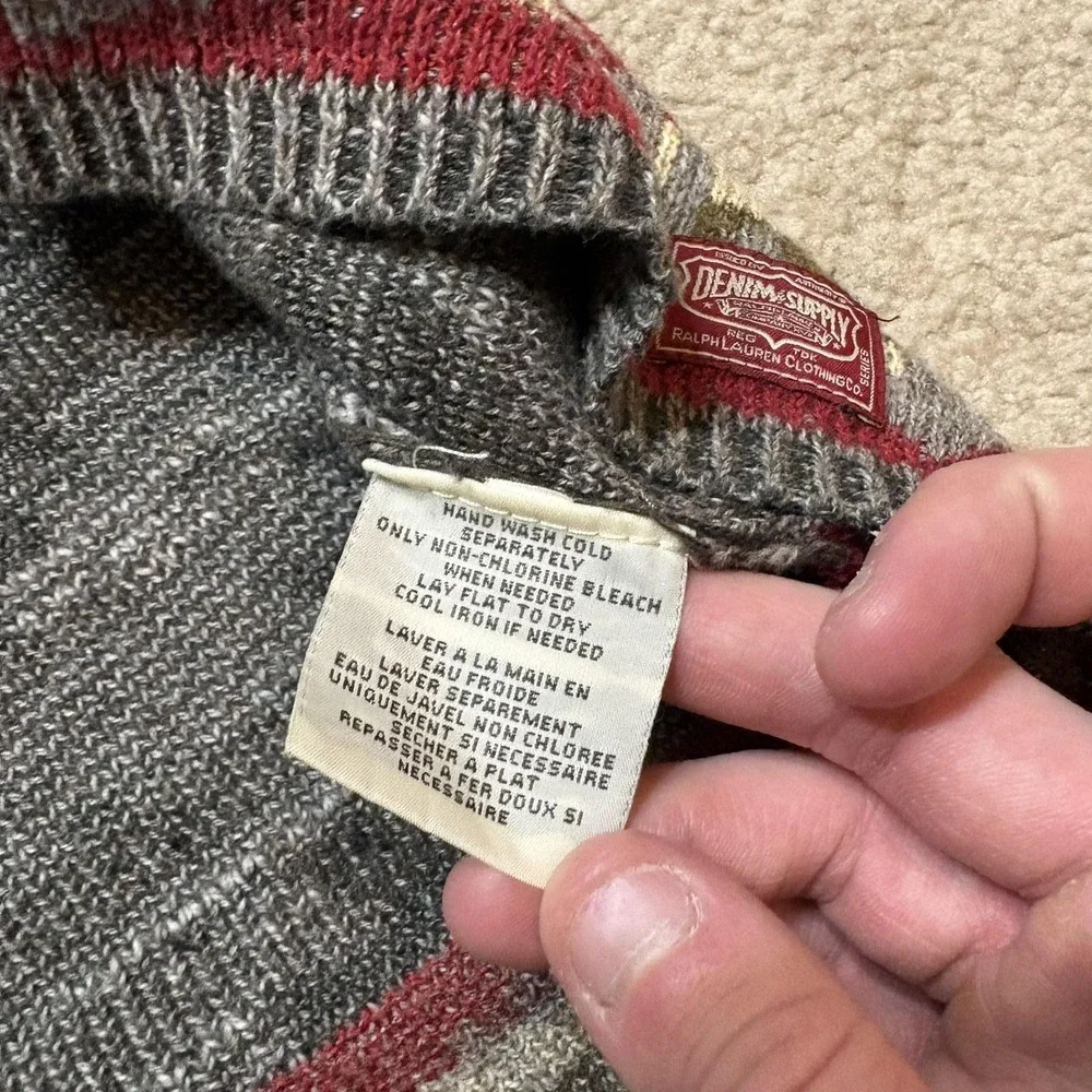 Denim & Supply Ralph Lauren Sweater Mens Medium Gray Hooded Aztec Knit Pullover